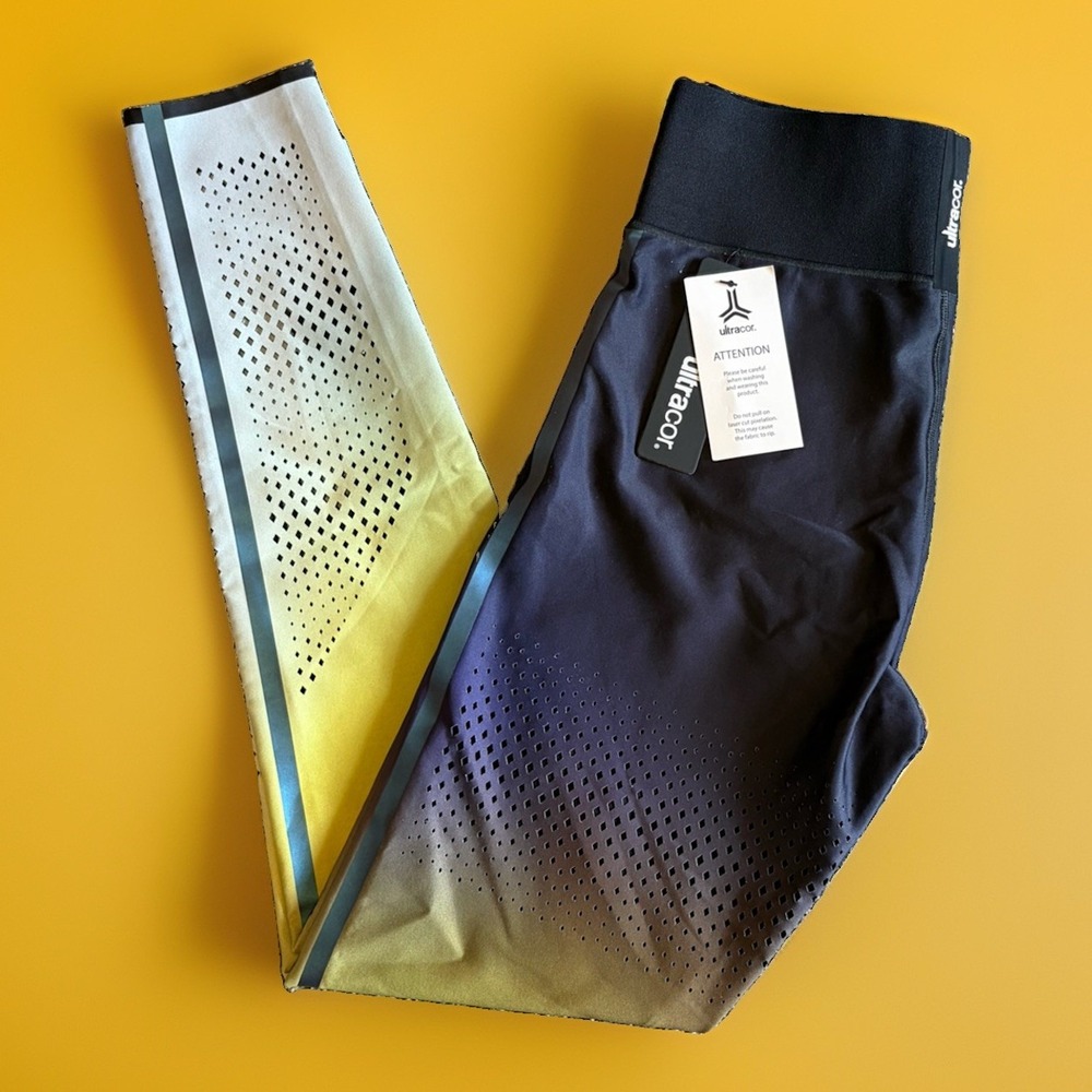 Ultracor Diamond Mesh Ultra High Legging Blue Yellow Moonlight NWT Medium Pants